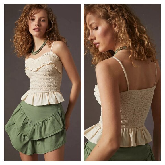 New Anthropologie Forever That Girl Zubair Smocked Peplum Tank - Picture 2 of 5